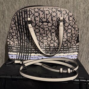 Calvin Klein Monogram Crossbody Bag in Black and Cream